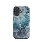 Blue ocean wave watercolor iPhone 16 case with MagSafe, glossy finish