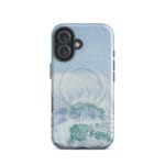 Turquoise blue wave ocean watercolor iPhone 16 case with MagSafe, glossy finish