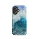 Blue ocean wave watercolor iPhone 16 case with MagSafe, glossy finish