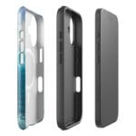 Dual-layer blue ocean wave watercolor MagSafe iPhone case with polycarbonate shell and TPU inner liner