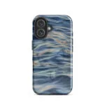 Blue grey ocean watercolor iPhone 16 case with MagSafe, glossy finish