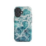 Blue green ocean watercolor iPhone 16 case with MagSafe, glossy finish
