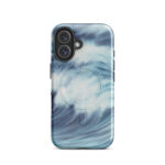 Blue ocean wave watercolor iPhone 16 case with MagSafe, glossy finish