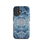 Deep blue ocean foam watercolor iPhone 16 case with MagSafe, glossy finish