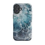 Blue ocean wave watercolor iPhone 16 Plus case with MagSafe, glossy finish