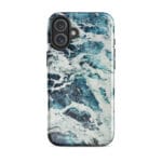 Deep blue turquoise ocean watercolor iPhone 16 Plus case with MagSafe, glossy finish