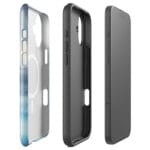 Dual-layer stormy blue grey ocean watercolor MagSafe iPhone case with polycarbonate shell and TPU inner liner
