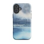 Stormy blue grey ocean watercolor iPhone 16 Plus case with MagSafe, glossy finish
