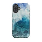 Blue ocean wave watercolor iPhone 16 Plus case with MagSafe, glossy finish