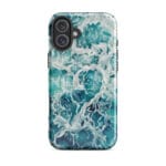 Blue green ocean watercolor iPhone 16 Plus case with MagSafe, glossy finish