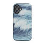 Blue ocean wave watercolor iPhone 16 Plus case with MagSafe, glossy finish