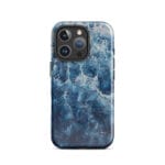 Deep blue ocean watercolor iPhone 16 Pro case with MagSafe, glossy finish