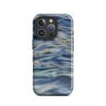 Blue grey ocean watercolor iPhone 16 Pro case with MagSafe, glossy finish