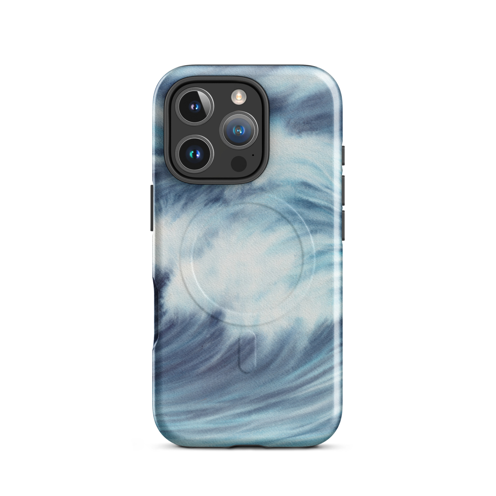 Blue ocean wave watercolor iPhone 16 Pro case with MagSafe, glossy finish