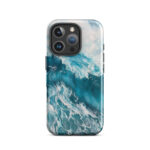 Turquoise blue ocean wave watercolor iPhone 16 Pro case with MagSafe, glossy finish