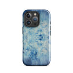 Light blue ocean watercolor iPhone 16 Pro case with MagSafe, glossy finish