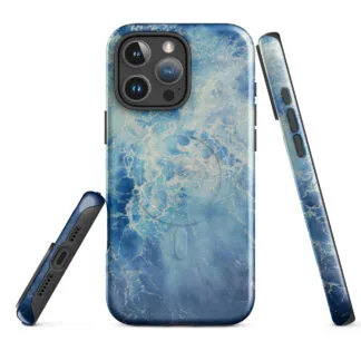 Blue Ocean MagSafe iPhone case showing front, back and side views