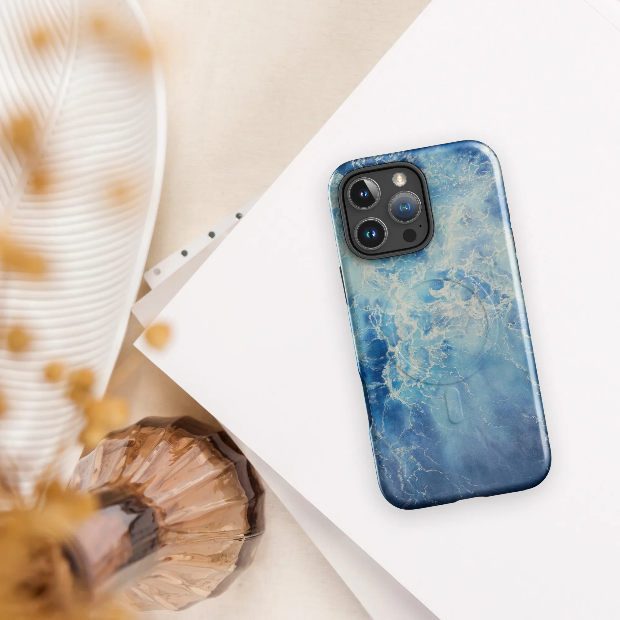 Ocean Blues watercolor artwork printed on a MagSafe iPhone case