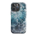 Blue ocean wave watercolor iPhone 16 Pro Max case with MagSafe, glossy finish