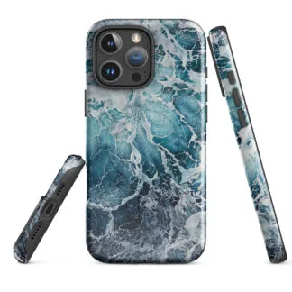 Blue Ocean MagSafe iPhone case showing front, back and side views