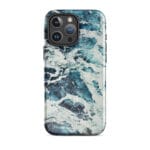 Deep blue turquoise ocean watercolor iPhone 16 Pro Max case with MagSafe, glossy finish