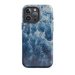 Deep blue ocean watercolor iPhone 16 Pro Max case with MagSafe, glossy finish