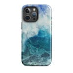 Blue ocean wave watercolor iPhone 16 Pro Max case with MagSafe, glossy finish