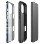 Dual-layer blue grey ocean watercolor MagSafe iPhone case with polycarbonate shell and TPU inner liner