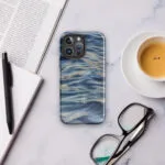 Calming blue ocean watercolor artwork printed on a MagSafe iPhone case