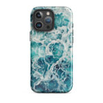 Blue green ocean watercolor iPhone 16 Pro Max case with MagSafe, glossy finish