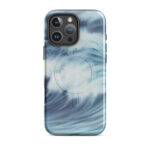 Blue ocean wave watercolor iPhone 16 Pro Max case with MagSafe, glossy finish
