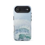 Turquoise blue wave ocean watercolor iPhone 17 Air case with MagSafe, glossy finish