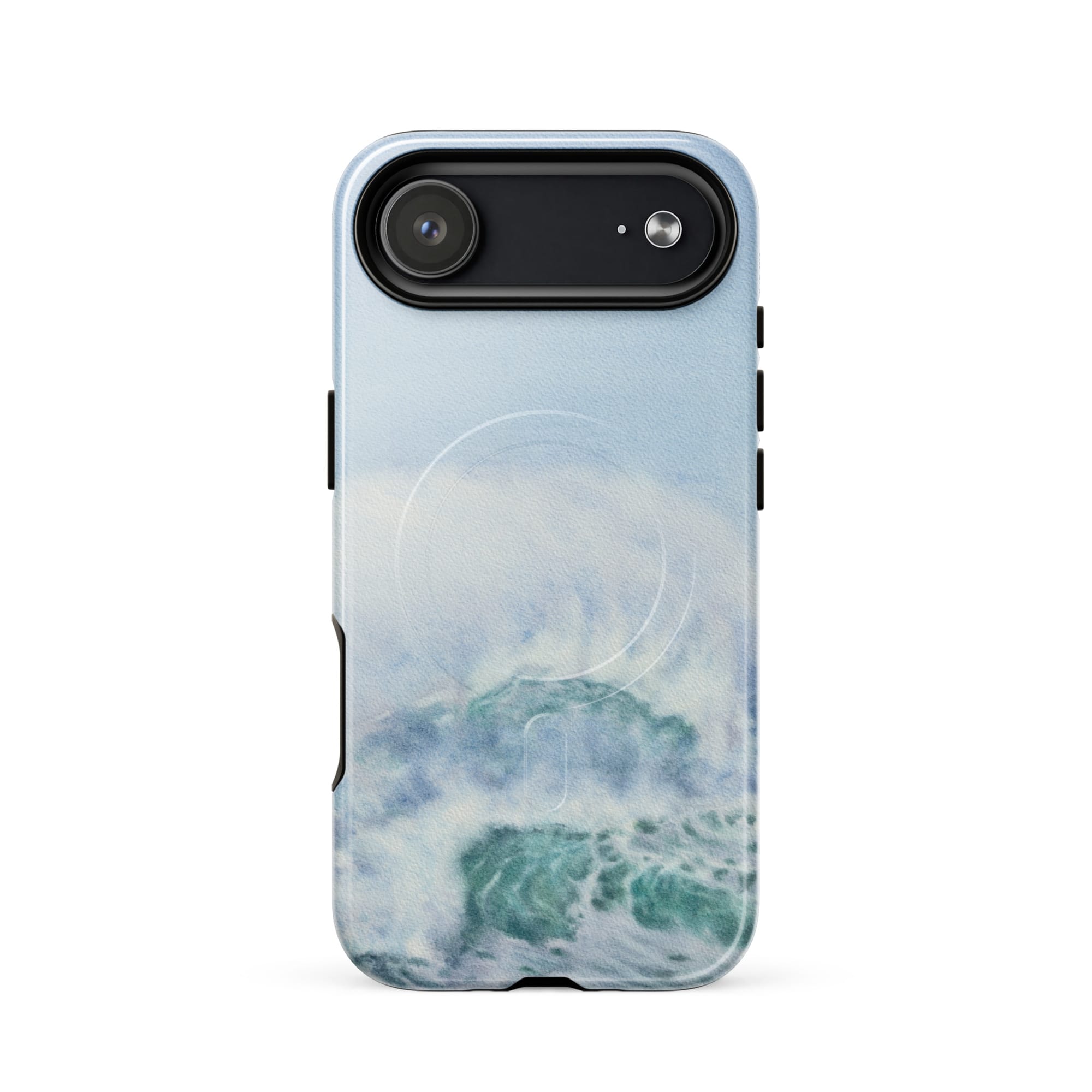 Turquoise blue wave ocean watercolor iPhone 17 Air case with MagSafe, glossy finish
