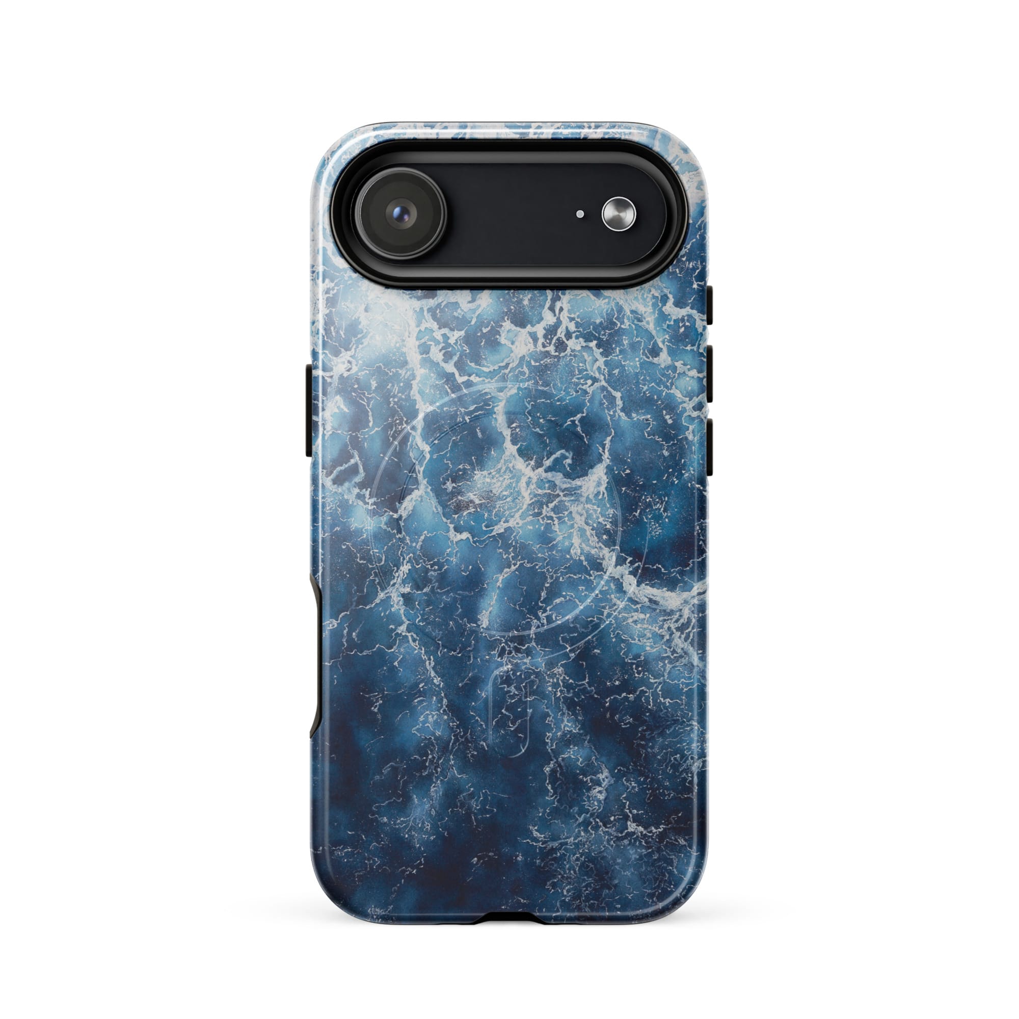 Deep blue ocean watercolor iPhone 17 Air case with MagSafe, glossy finish