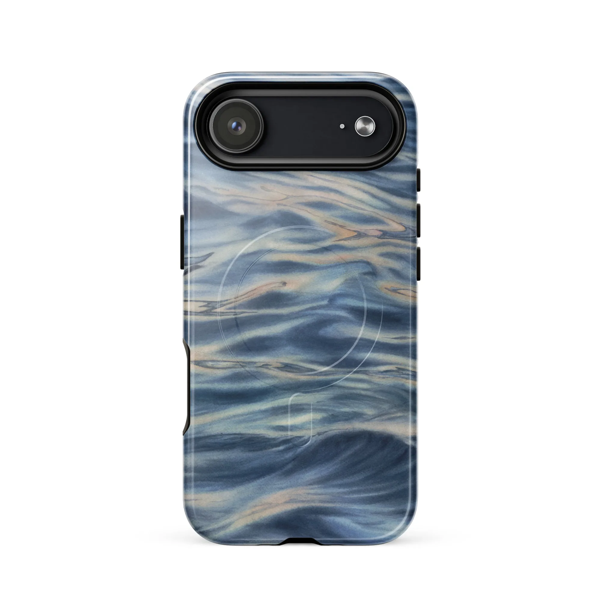 Blue grey ocean watercolor iPhone 17 Air case with MagSafe, glossy finish