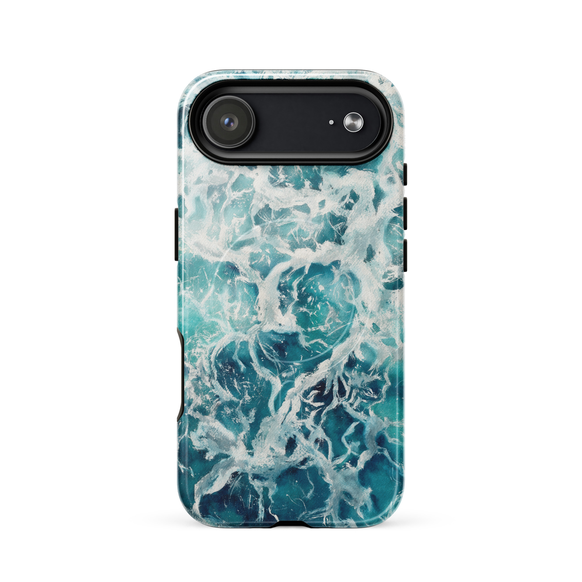 Blue green ocean watercolor iPhone 17 Air case with MagSafe, glossy finish