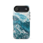 Turquoise blue ocean wave watercolor iPhone 17 Air case with MagSafe, glossy finish