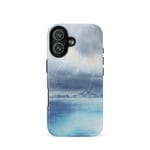 Stormy blue grey ocean watercolor iPhone 17 case with MagSafe, glossy finish