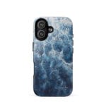 Deep blue ocean watercolor iPhone 17 case with MagSafe, glossy finish