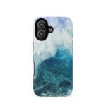 Blue ocean wave watercolor iPhone 17 case with MagSafe, glossy finish