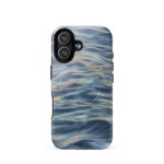 Blue grey ocean watercolor iPhone 17 case with MagSafe, glossy finish
