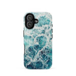 Blue green ocean watercolor iPhone 17 case with MagSafe, glossy finish