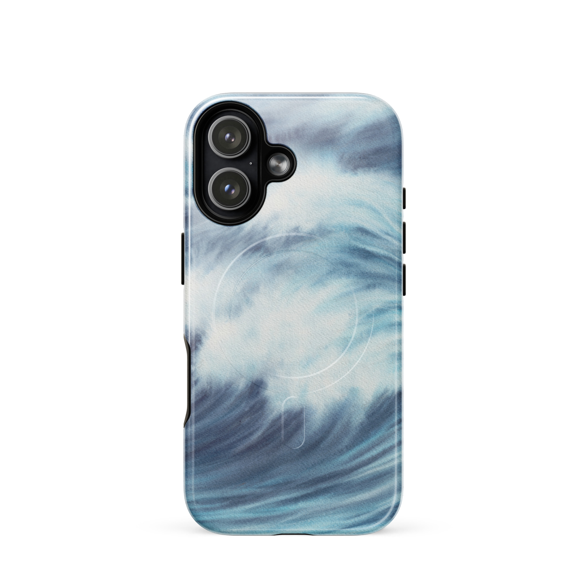 Blue ocean wave watercolor iPhone 17 case with MagSafe, glossy finish