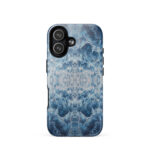 Deep blue ocean foam watercolor iPhone 17 case with MagSafe, glossy finish