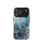 Blue ocean wave watercolor iPhone 17 Pro case with MagSafe, glossy finish