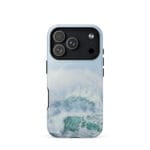 Turquoise blue wave ocean watercolor iPhone 17 Pro case with MagSafe, glossy finish