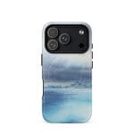 Stormy blue grey ocean watercolor iPhone 17 Pro case with MagSafe, glossy finish