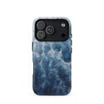 Deep blue ocean watercolor iPhone 17 Pro case with MagSafe, glossy finish