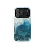 Blue ocean wave watercolor iPhone 17 Pro case with MagSafe, glossy finish