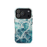 Blue green ocean watercolor iPhone 17 Pro case with MagSafe, glossy finish